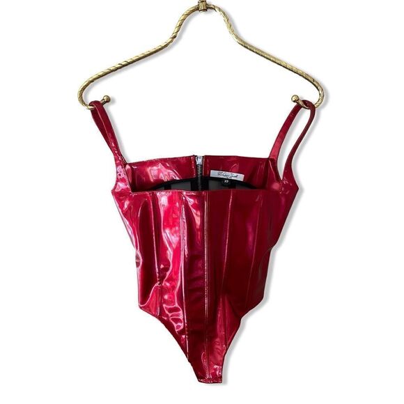 LaQuan Smith Corset Bustier red patent leather PVC boned top Revolve FWRD - Picture 11 of 16
